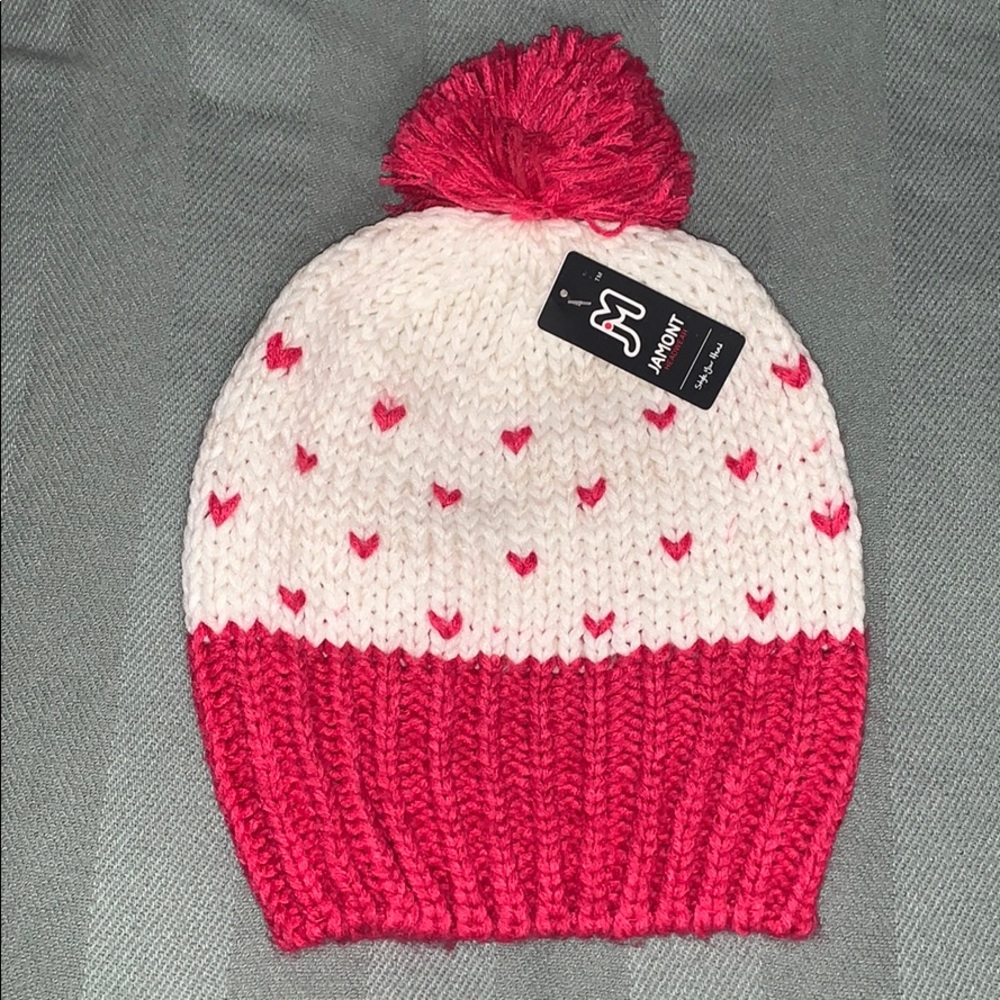 Girls Heart Designs Winter Beanie with Pom Pom
